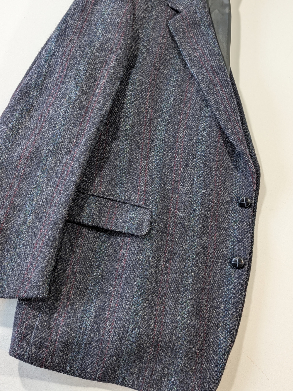 Vintage Harris Tweed Blue Wool Blazer 48 Long Made in Canada Mens Sport Coat